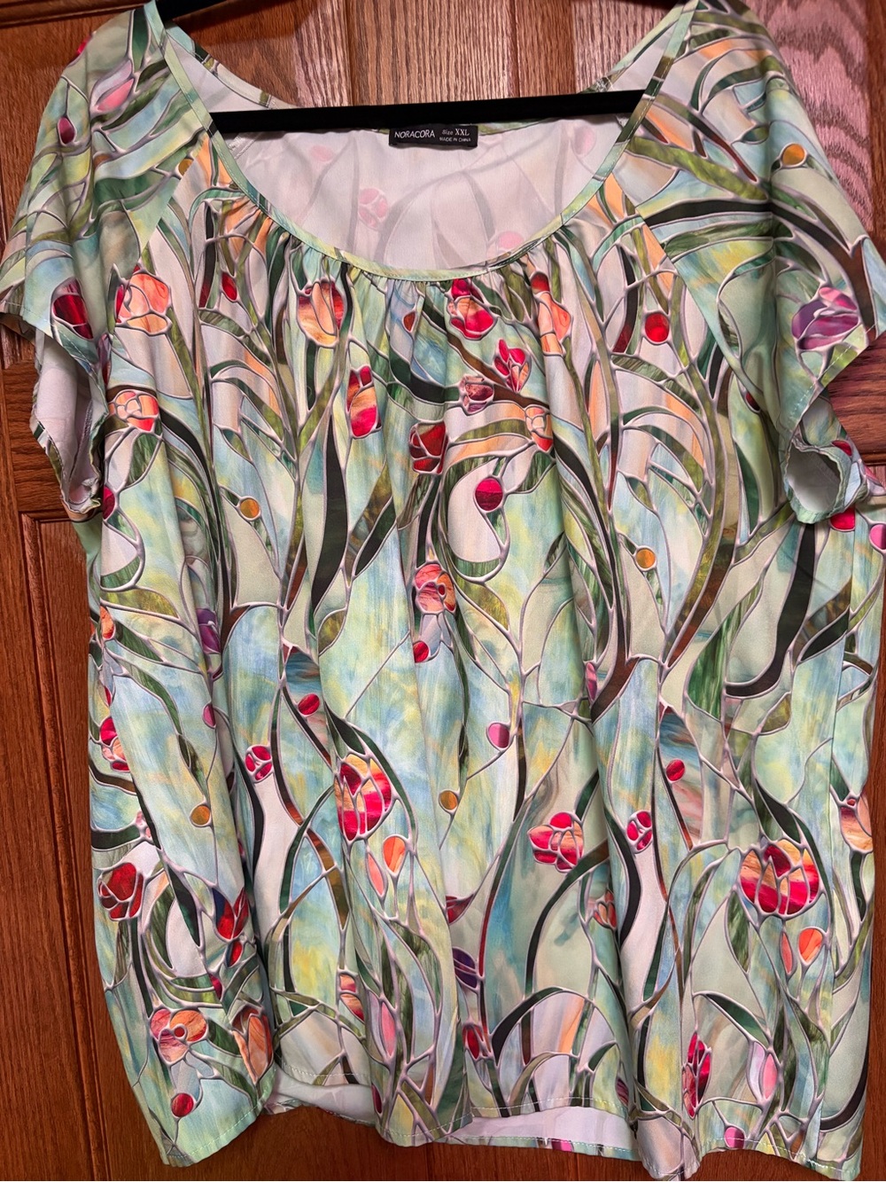 NoraCora Mint Floral Short-Sleeve Blouse Size XXL